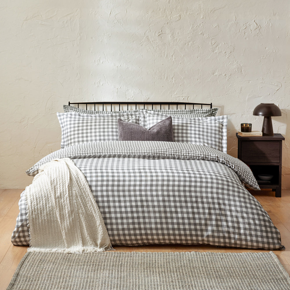 Barton Gingham Check Duvet Cover Set Grey
