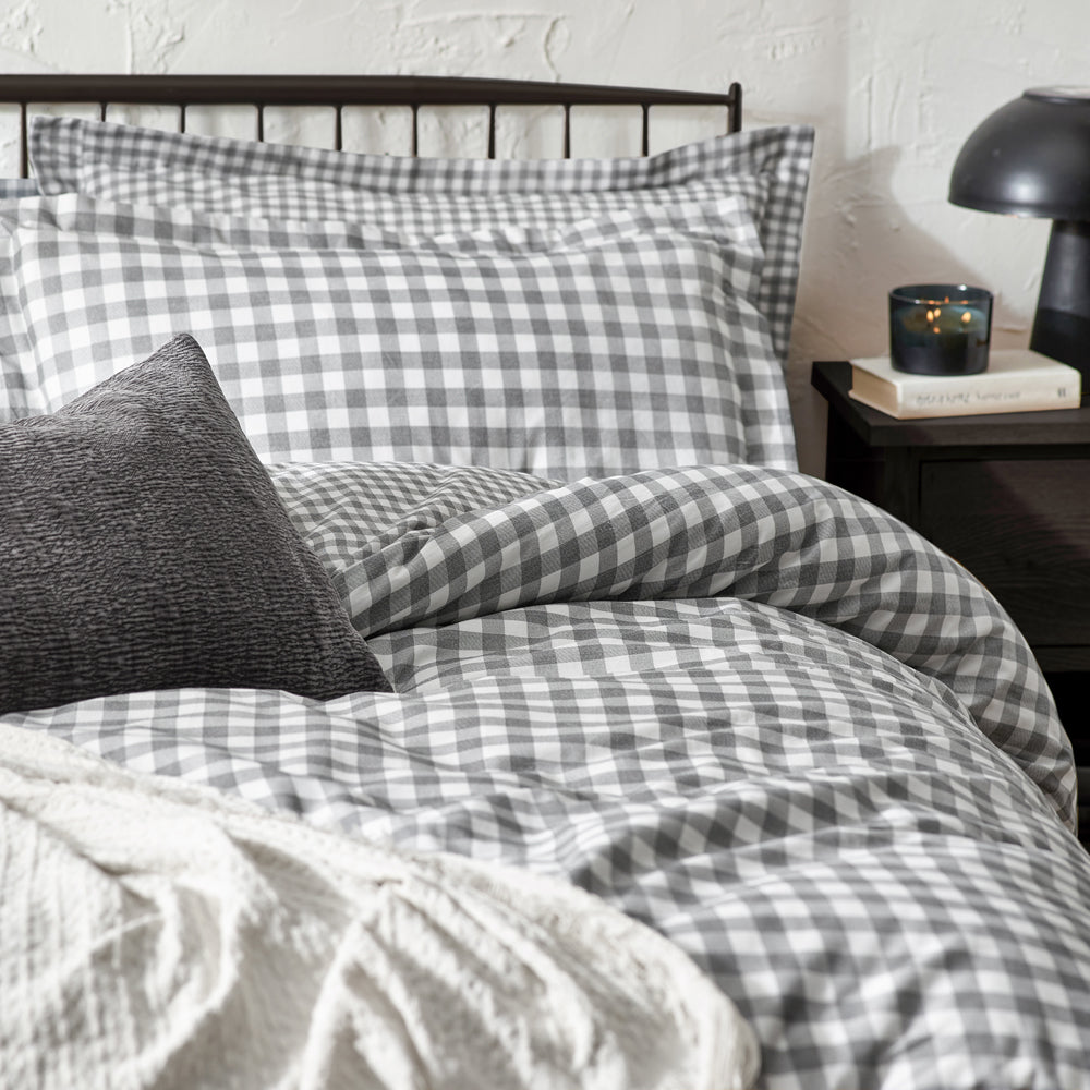 Barton Gingham Check Duvet Cover Set Grey