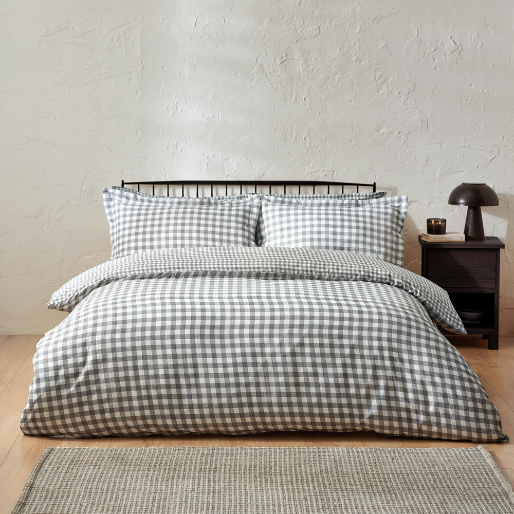 Barton Gingham Check Duvet Cover Set Grey