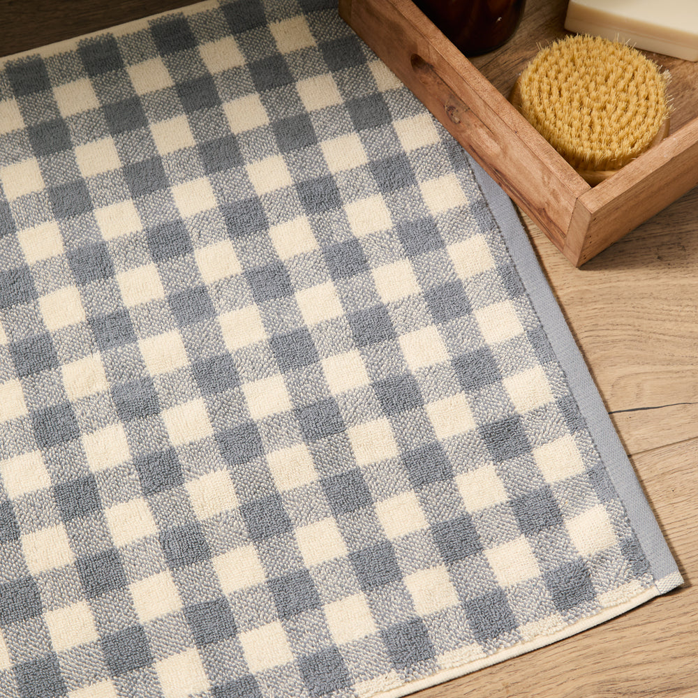 Barton Gingham Check Bath Mat Denim Blue