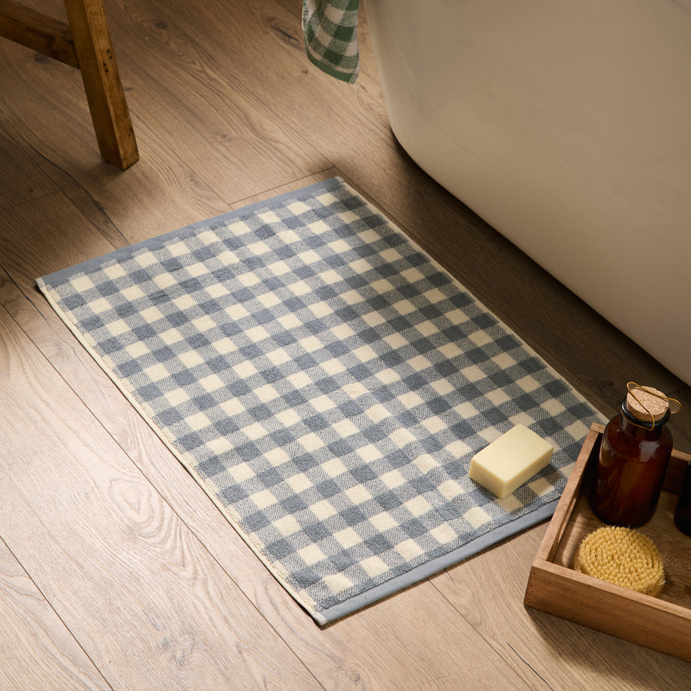 Check Blue Bathroom - Barton Gingham Check Bath Mat Denim Blue Yard