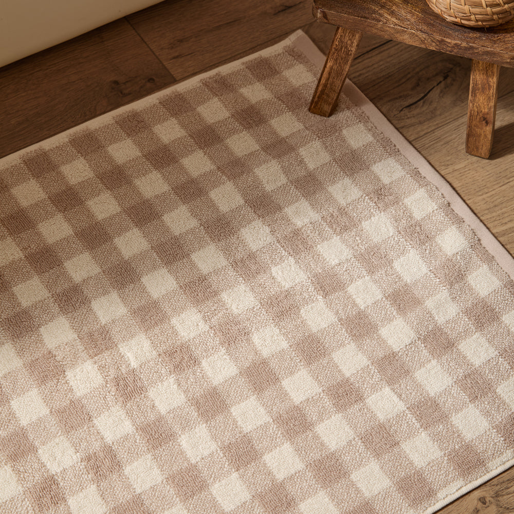 Barton Gingham Check Bath Mat Natural