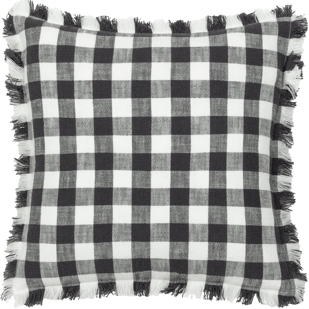 Barton Check Fringed Cushion Black