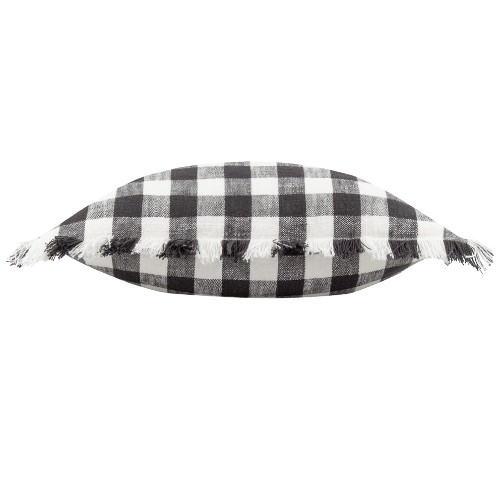 Barton Check Fringed Cushion Black