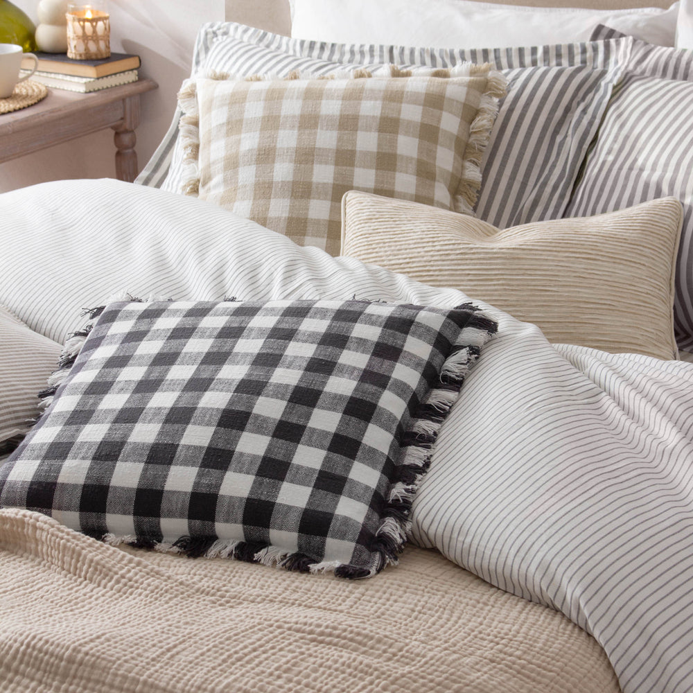 Barton Check Fringed Cushion Black