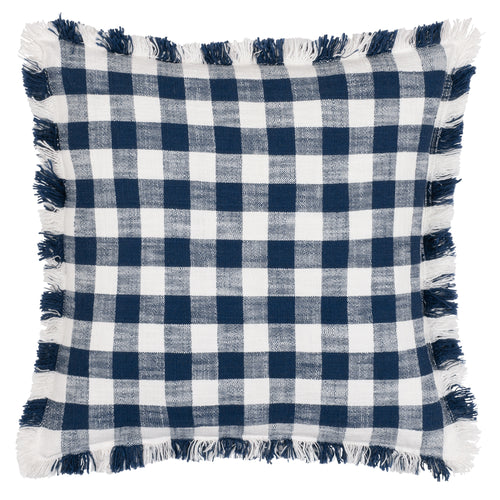 Check Blue Cushions - Barton Check Fringed Cushion Cover Navy Yard