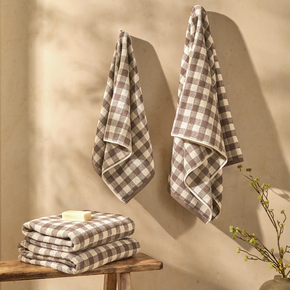 Barton Gingham Check Towels Cocoa Brown