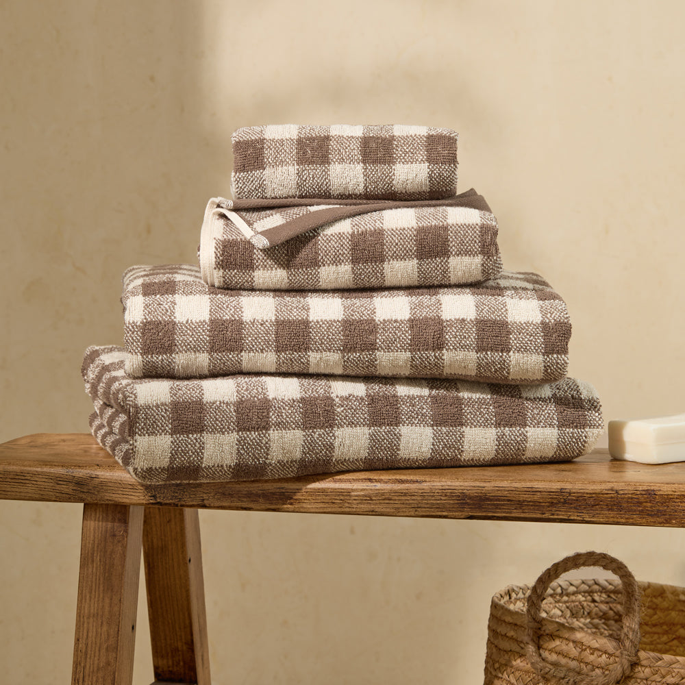Barton Gingham Check Towels Cocoa Brown