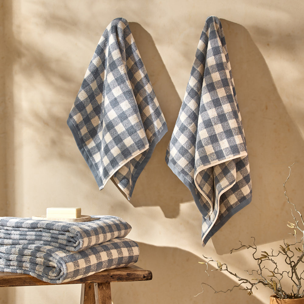Barton Gingham Check Towels Denim Blue