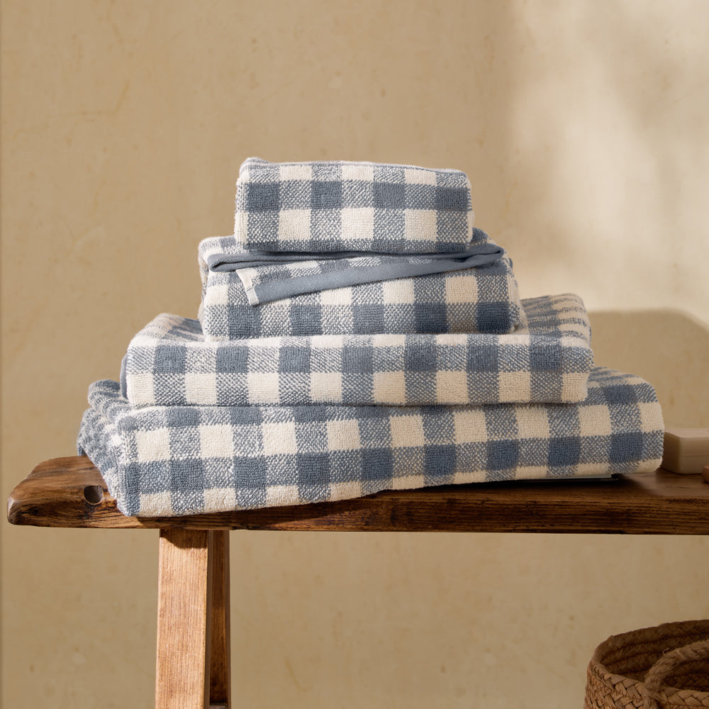 Check Blue Bathroom - Barton Gingham Check Towels Denim Blue Yard