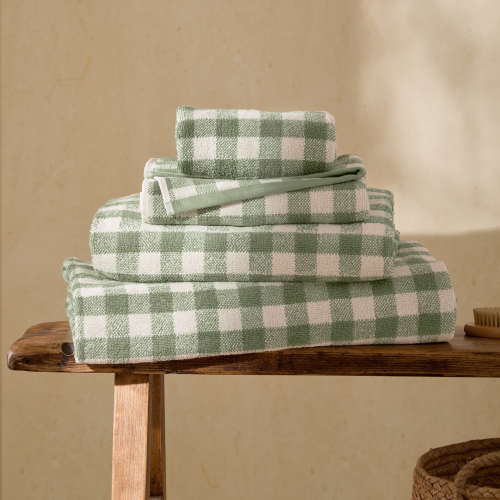 Check Green Bathroom - Barton Gingham Check Towels Forest Yard