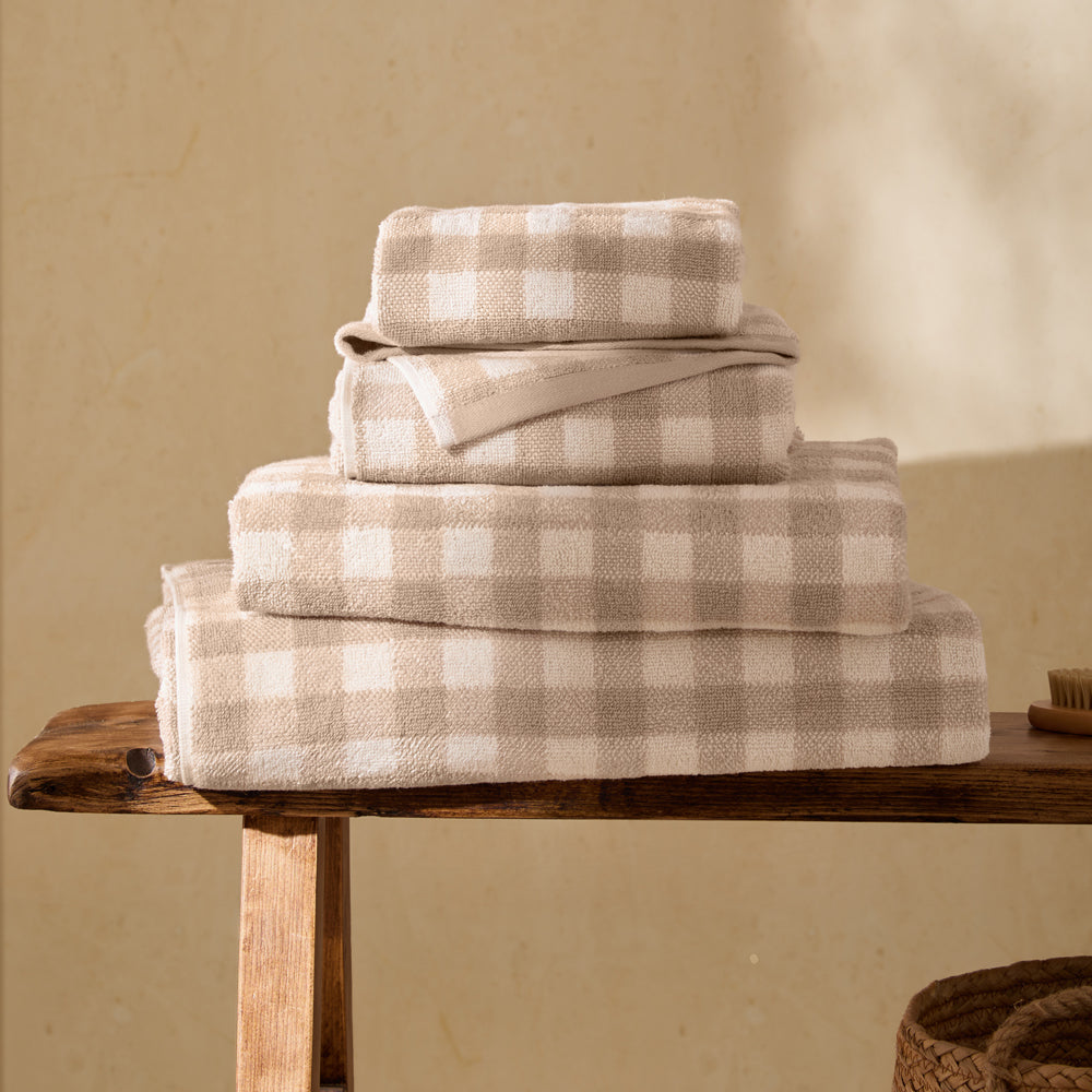 Check Cream Bathroom - Barton Gingham Check Towels Natural Yard