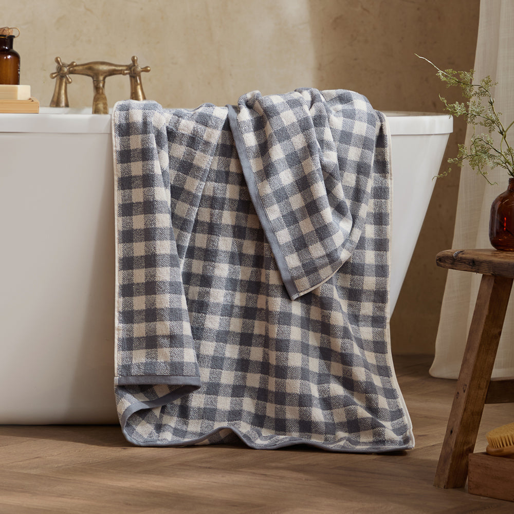 Barton Gingham Check Towels Denim Blue