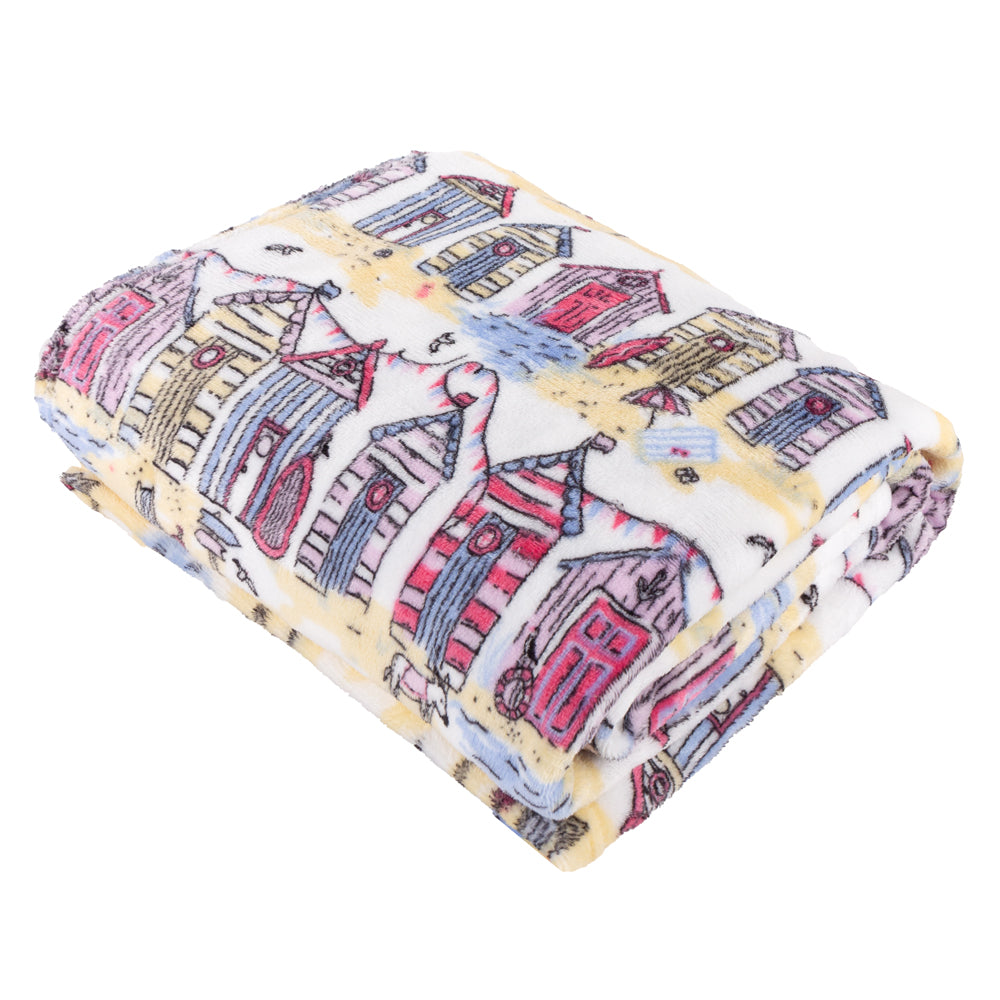 Beach Huts Fleece Throw Multicolour