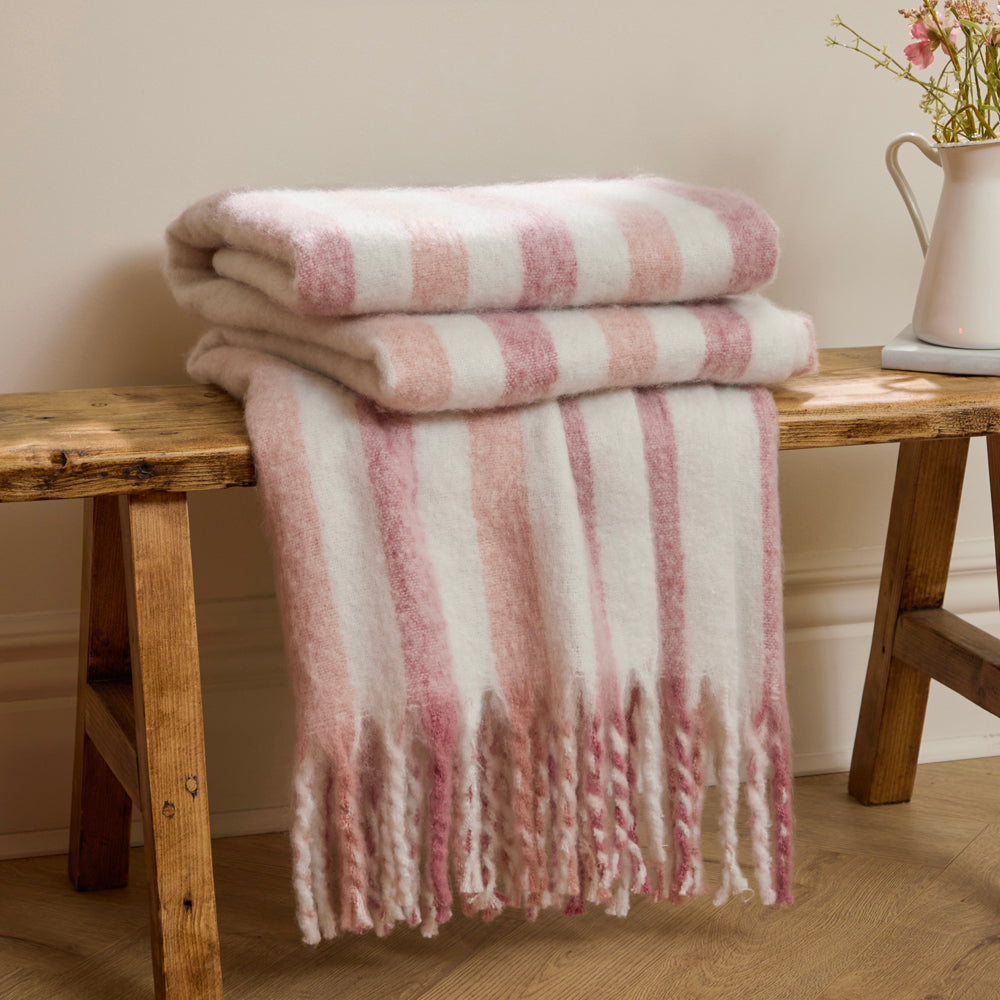 Striped Pink Throws - Beechwood Woven Stripe Throw Camellia Wylder