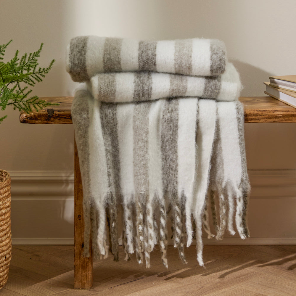 Striped Grey Throws - Beechwood Woven Stripe Throw Heath Wylder