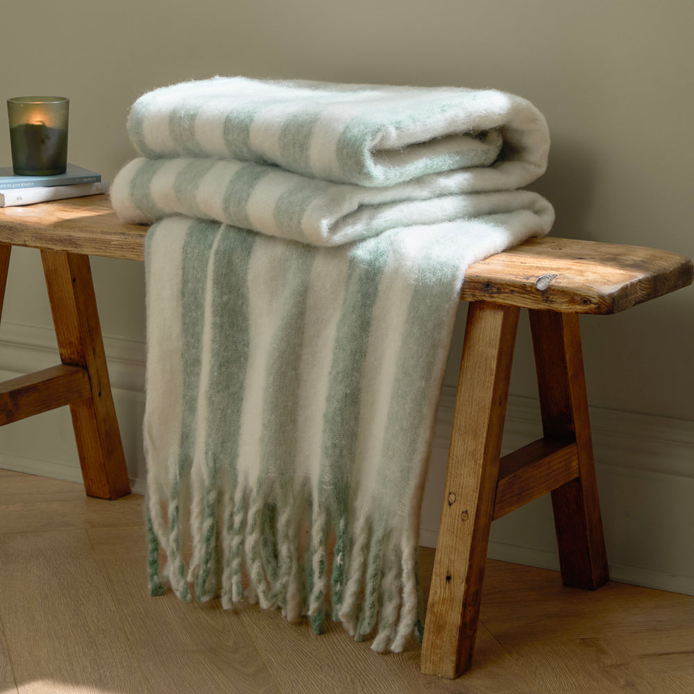 Striped Green Throws - Beechwood Woven Stripe Throw Moorland Green Wylder