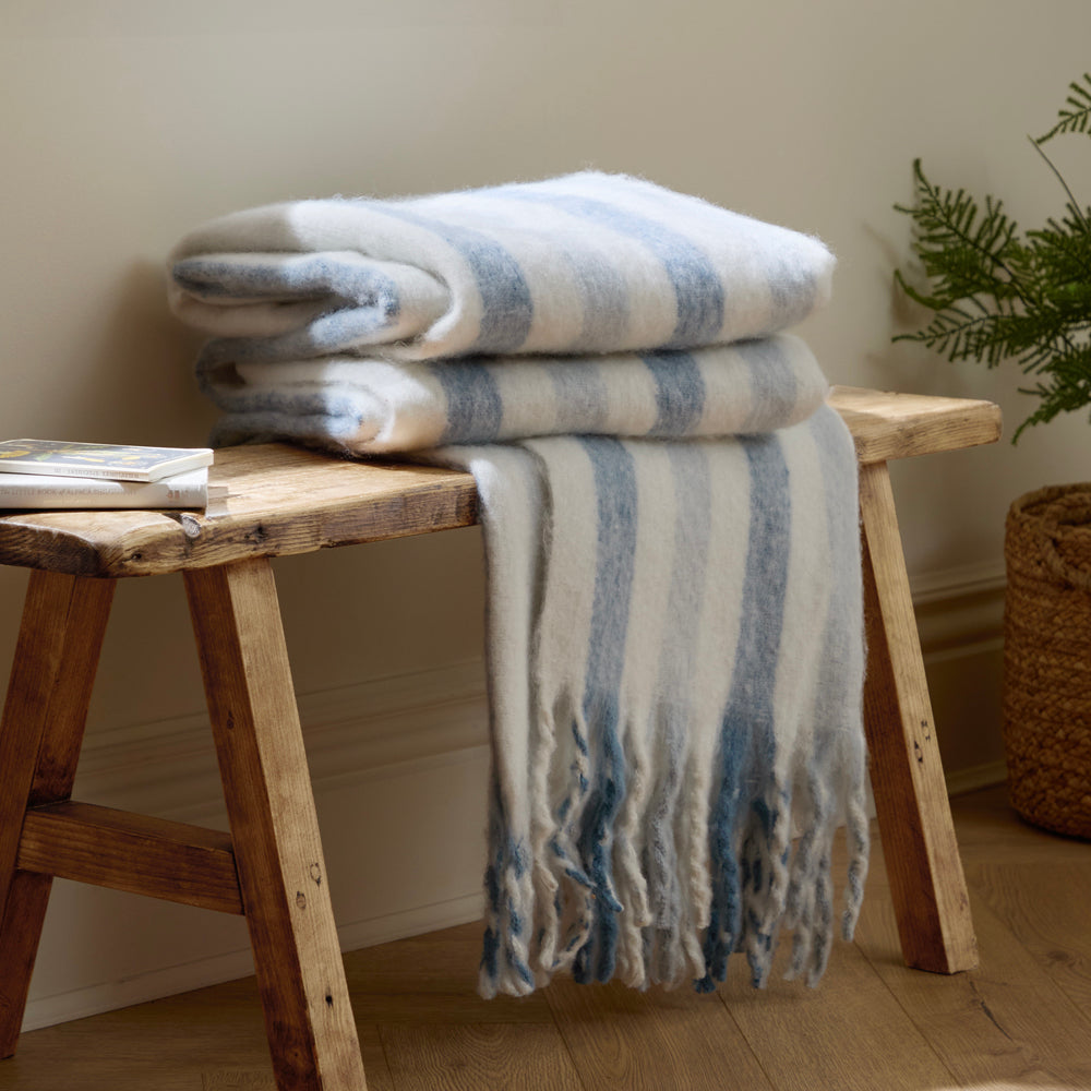 Striped Blue Throws - Beechwood Woven Stripe Throw Sky Blue Wylder