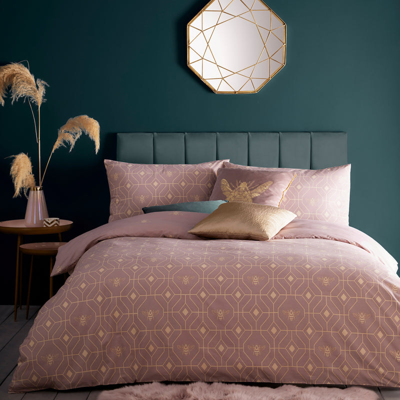 Geometric Pink Bedding - Bee Deco  Geometric Duvet Cover Set Blush furn.