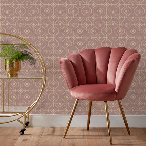 Geometric Pink Wallpaper - Bee Deco Gold Foil Wallpaper Blush furn.
