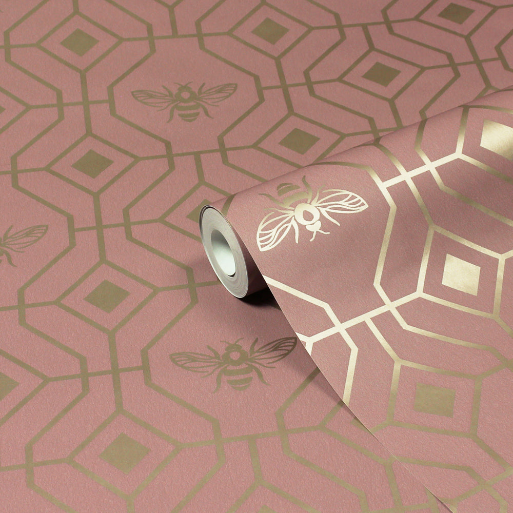 Bee Deco Gold Foil Wallpaper Sample Blush