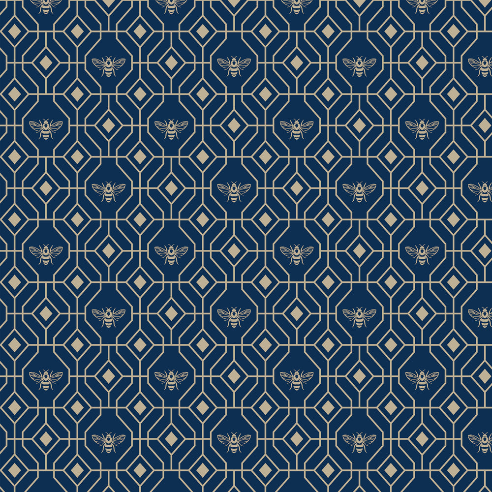Geometric Blue Wallpaper - Bee Deco Gold Foil Wallpaper Navy furn.