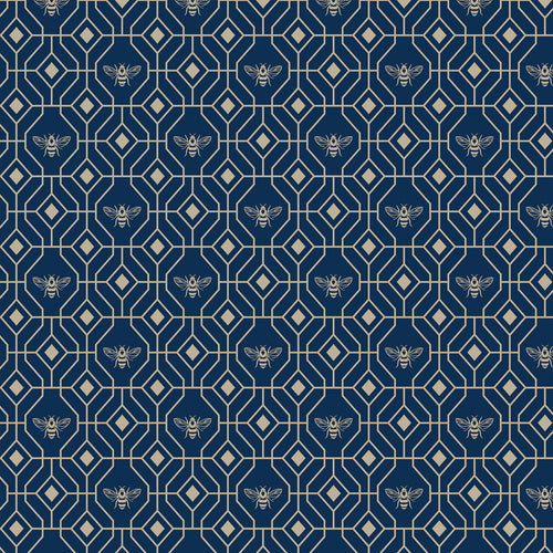 Geometric Blue Wallpaper - Bee Deco Gold Foil Wallpaper Sample Navy furn.