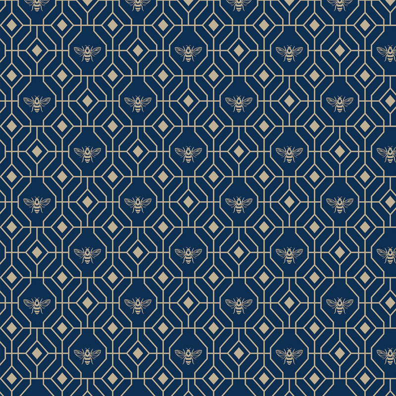 Geometric Blue Wallpaper - Bee Deco Gold Foil Wallpaper Navy furn.