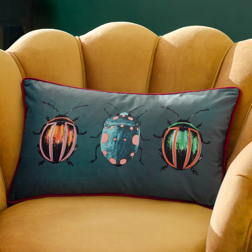 Animal Green Cushions - Beetalis Piped Velvet Cushion Cover Emerald furn.