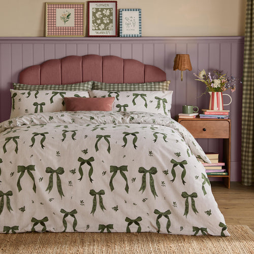 Striped Green Bedding - Belle Stripe Reversible Duvet Cover Set Evergreen Furn