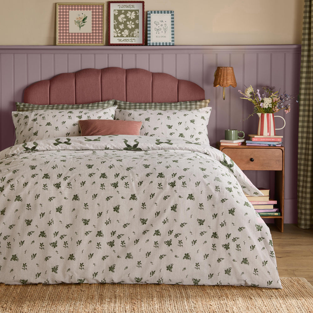 Belle Stripe Reversible Duvet Cover Set Evergreen