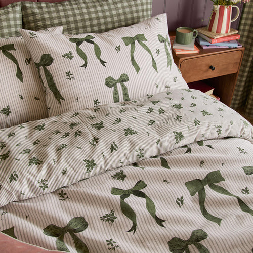 Belle Stripe Reversible Duvet Cover Set Evergreen