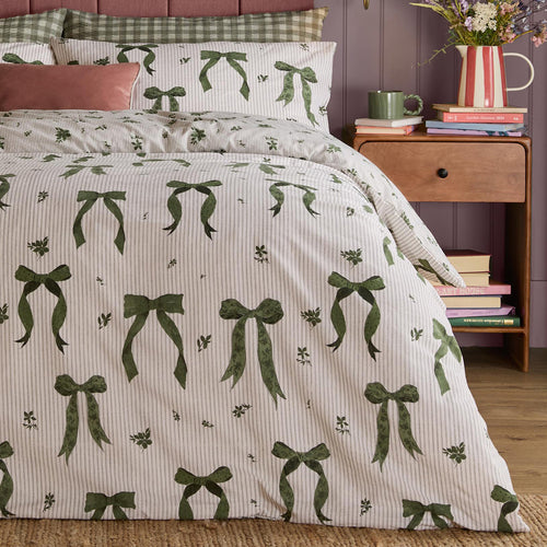 Belle Stripe Reversible Duvet Cover Set Evergreen