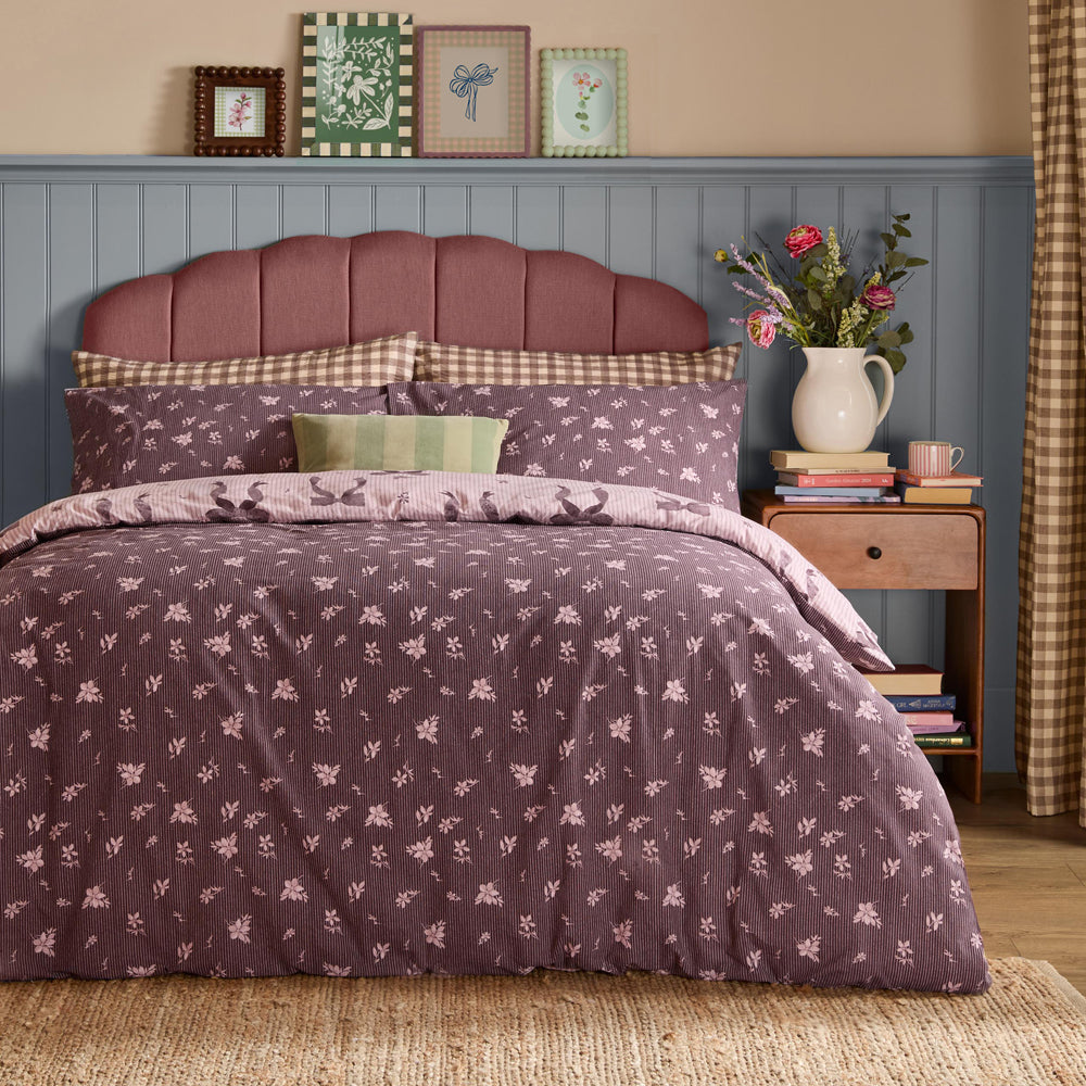 Belle Stripe Reversible Duvet Cover Set Rosewood