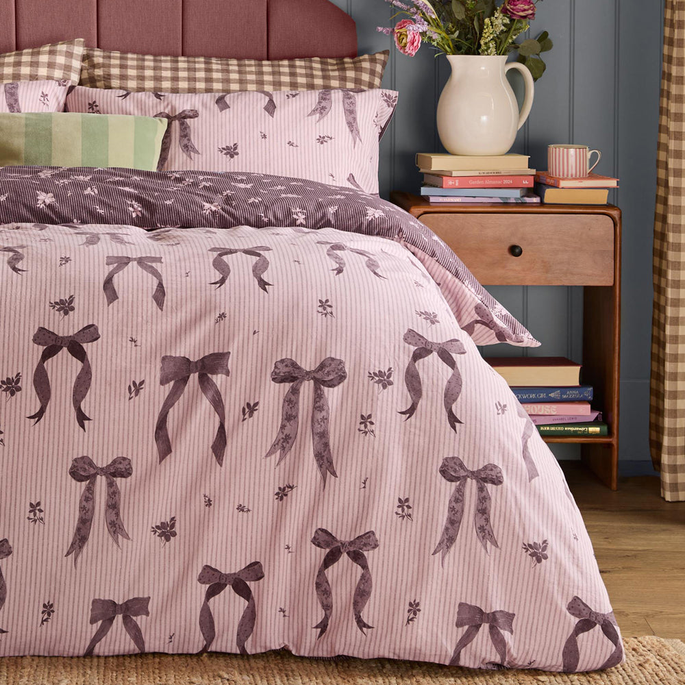 Belle Stripe Reversible Duvet Cover Set Rosewood