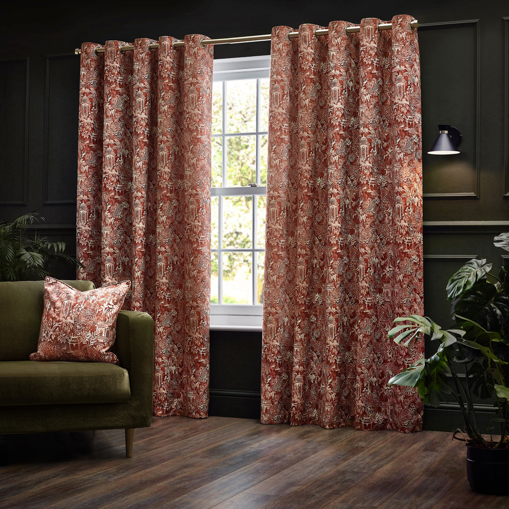 Bengal Fully Lined Chenille Eyelet Curtains Amber