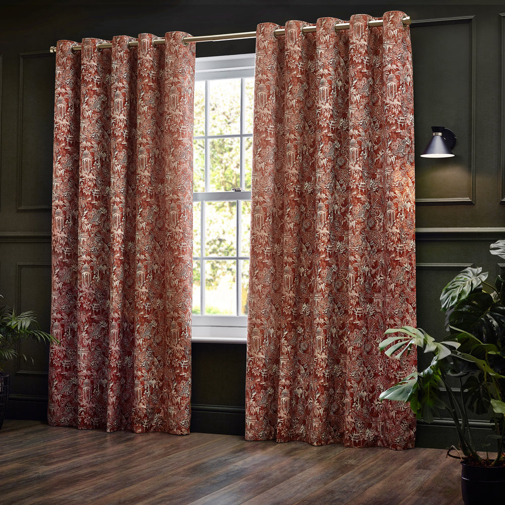 Bengal Fully Lined Chenille Eyelet Curtains Amber