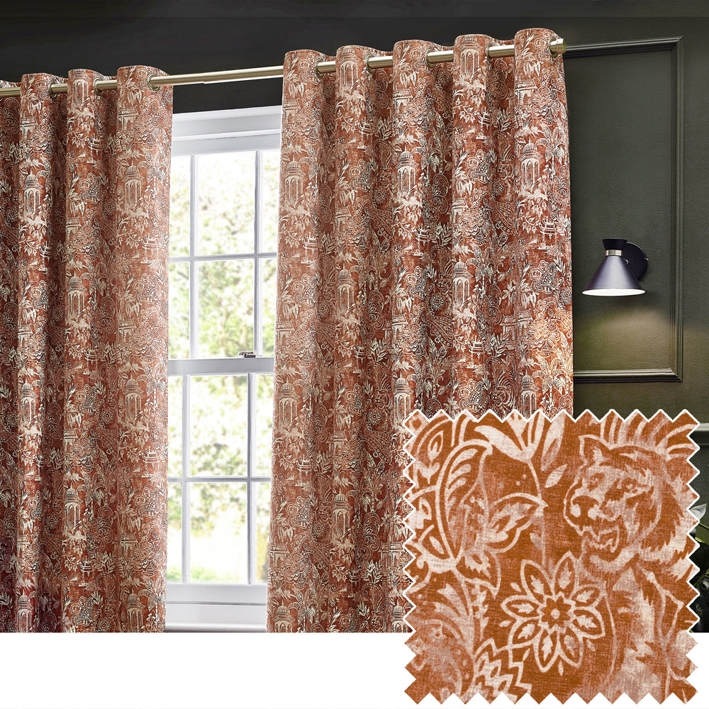 Bengal Fully Lined Chenille Eyelet Curtains Amber