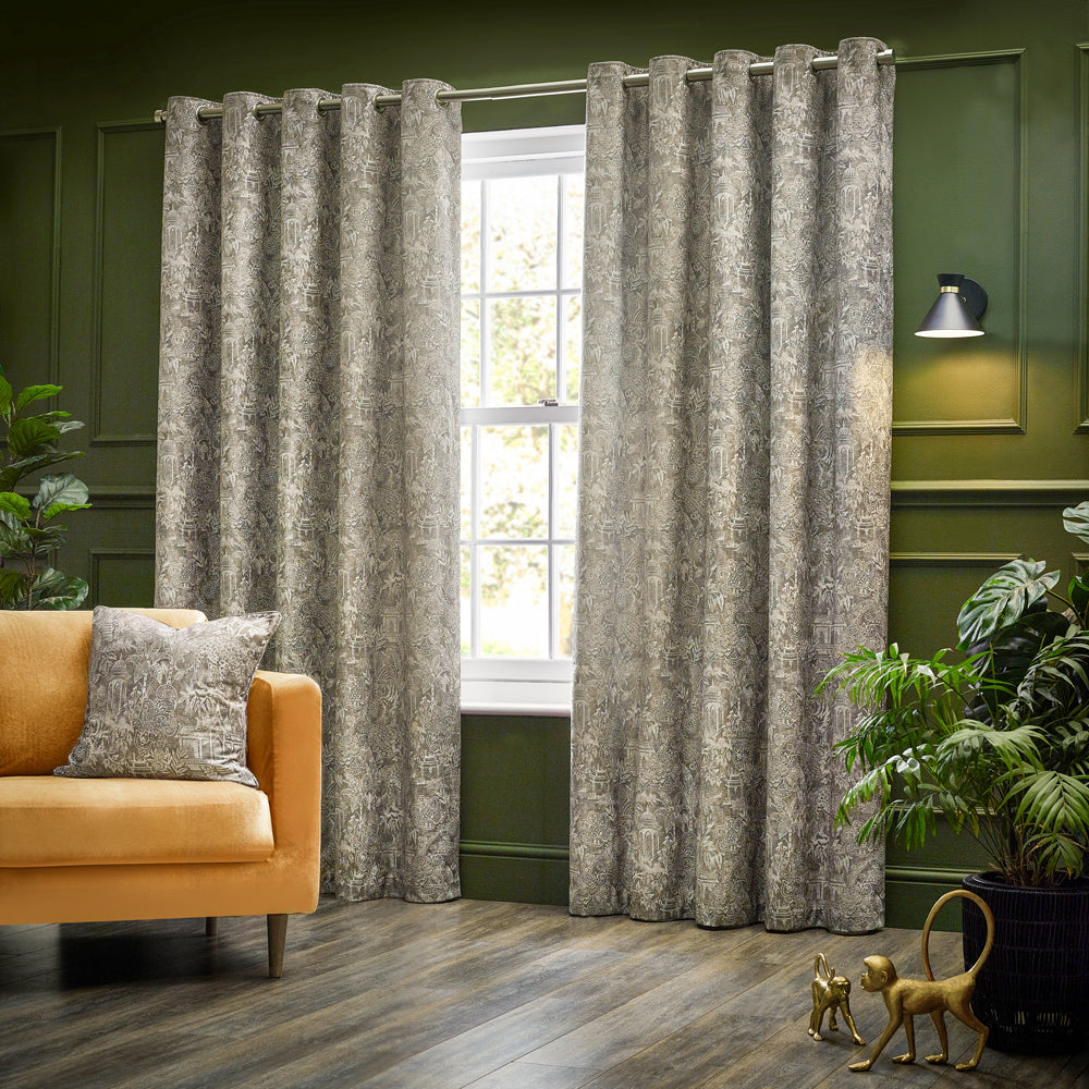 Bengal Fully Lined Chenille Eyelet Curtains Linen