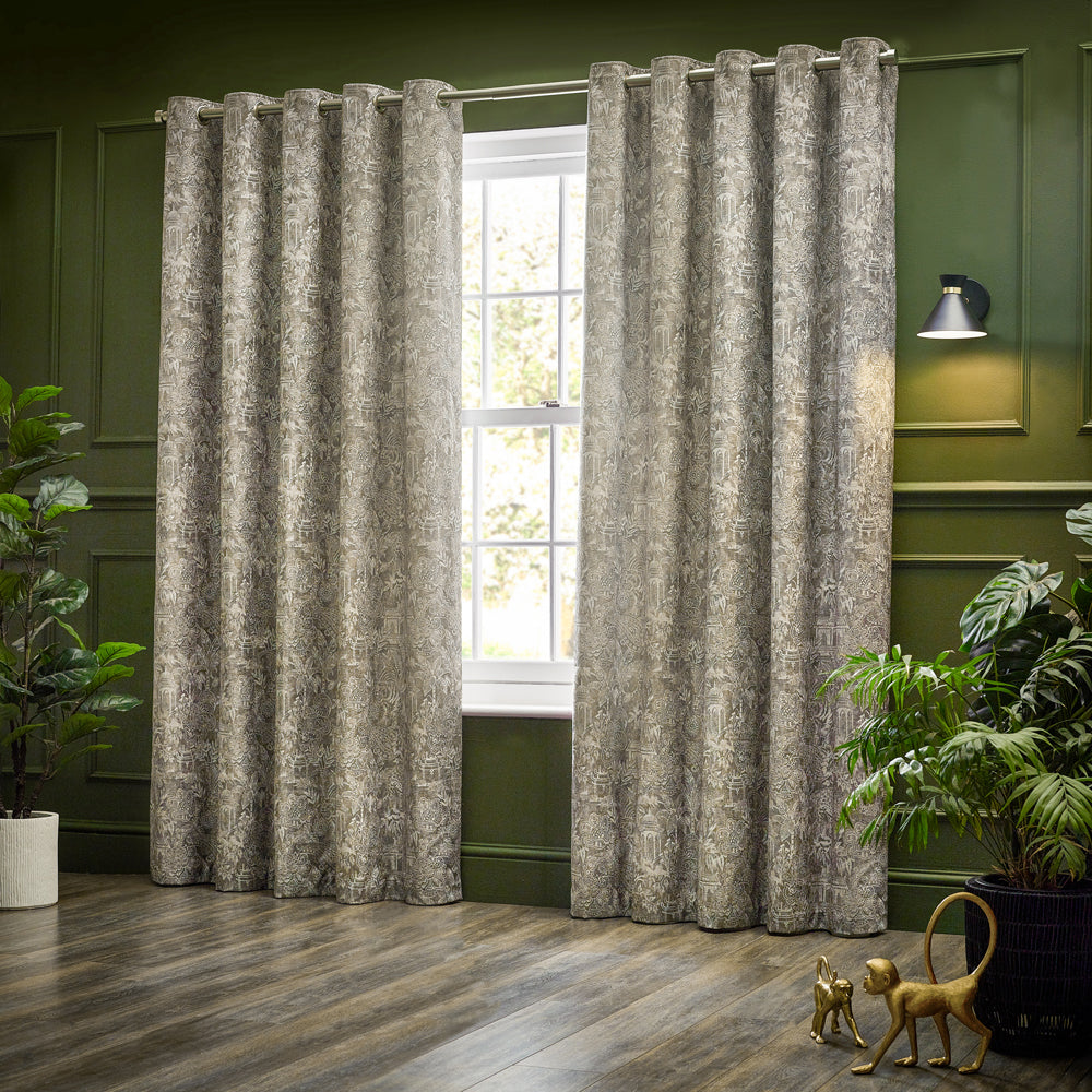 Bengal Fully Lined Chenille Eyelet Curtains Linen