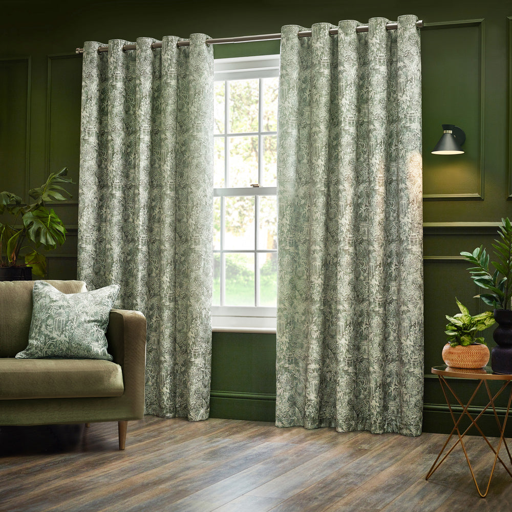 Bengal Fully Lined Chenille Eyelet Curtains Sage