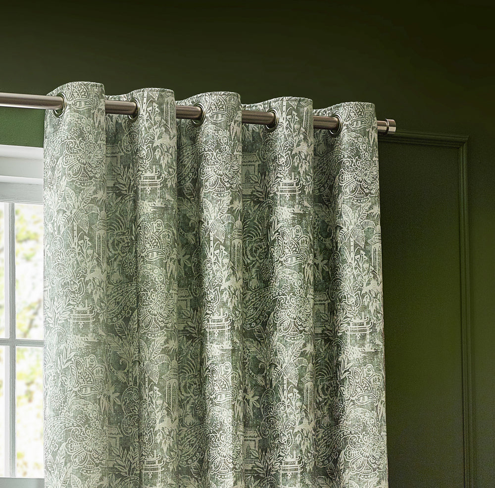 Bengal Green Eyelet Curtains | Sage Curtains | Wylder – Furn.com