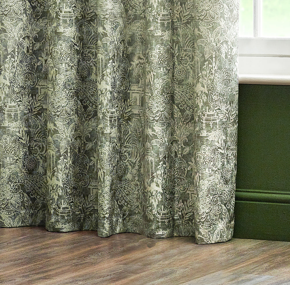 Bengal Fully Lined Chenille Eyelet Curtains Sage