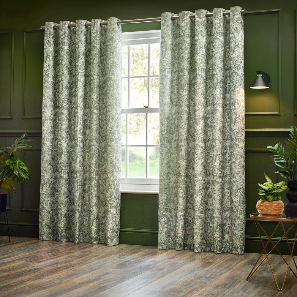 Bengal Fully Lined Chenille Eyelet Curtains Sage