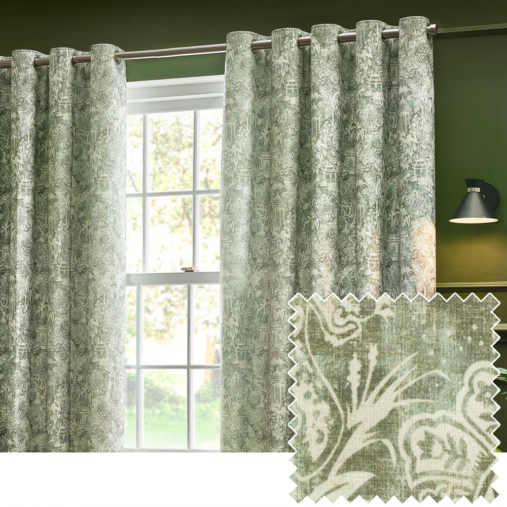 Bengal Fully Lined Chenille Eyelet Curtains Sage