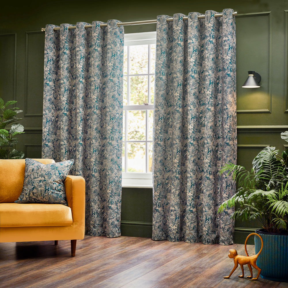 Bengal Fully Lined Chenille Eyelet Curtains Wedgewood