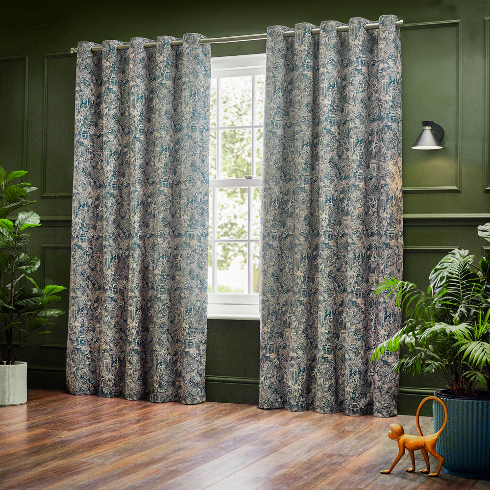 Bengal Fully Lined Chenille Eyelet Curtains Wedgewood