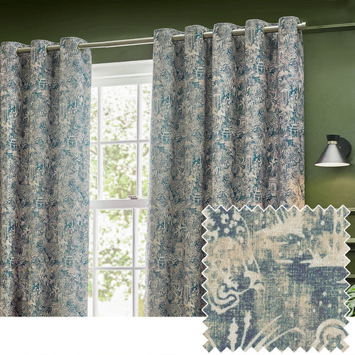 Animal Blue Curtains - Bengal  Eyelet Curtains Wedgewood Wylder
