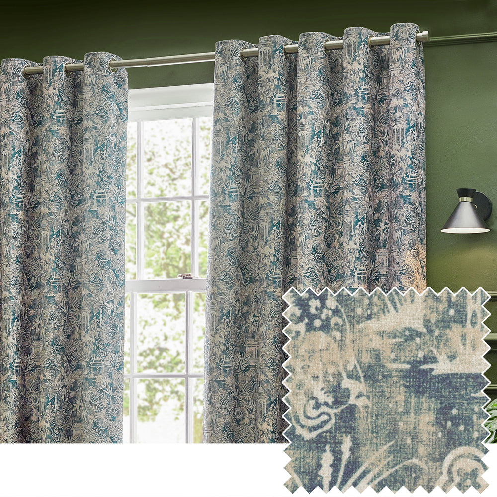 Bengal Fully Lined Chenille Eyelet Curtains Wedgewood