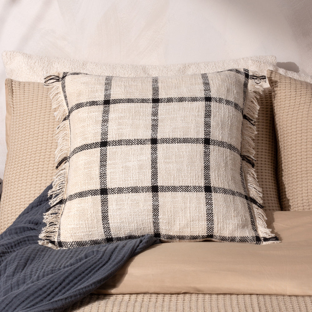 Check Beige Cushions - Beni  Cushion Cover Natural/Black Yard